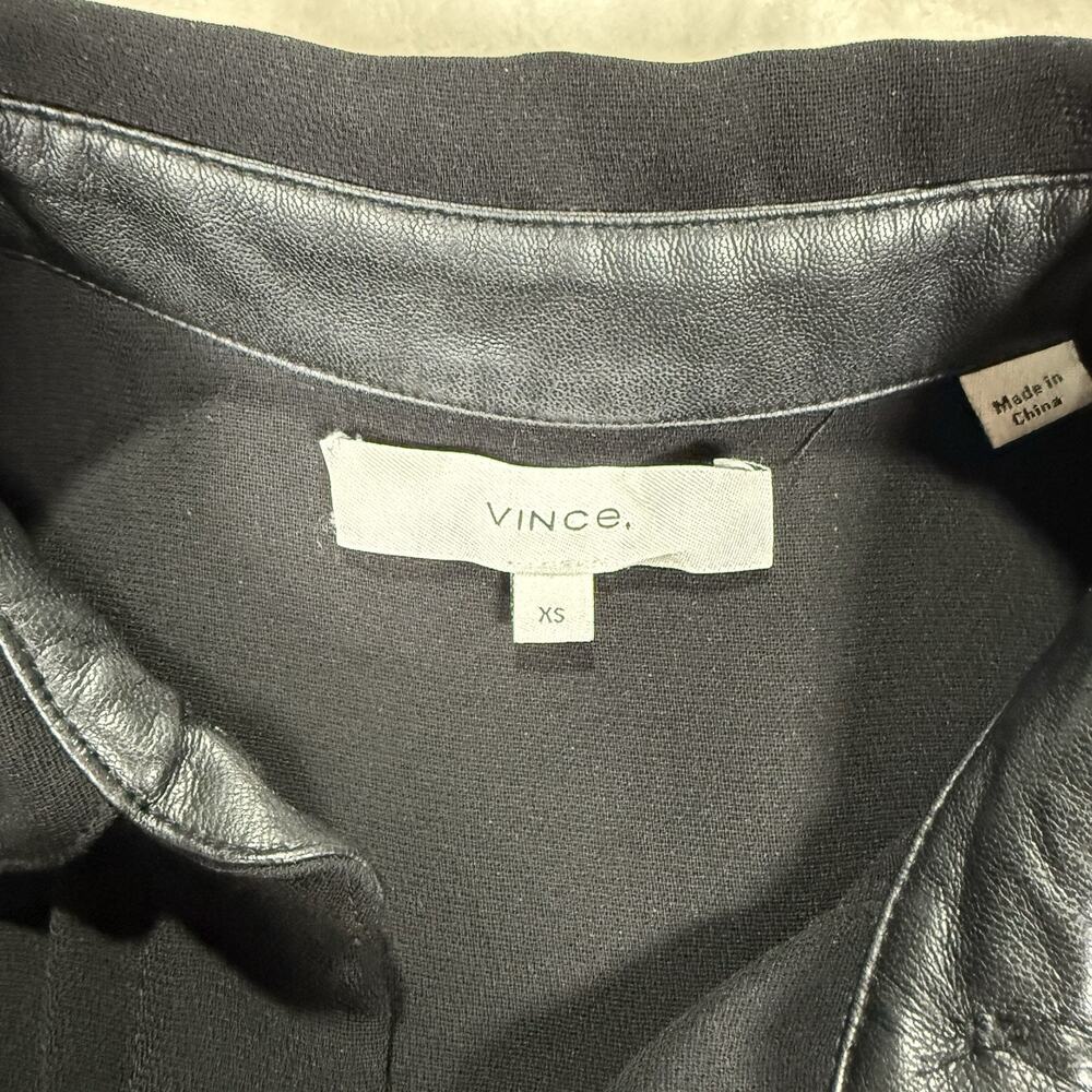 Vince Womens‎ Black Faux Leather Trim Knee Length Shirt Shift Dress Size XS - Picture 3 of 8